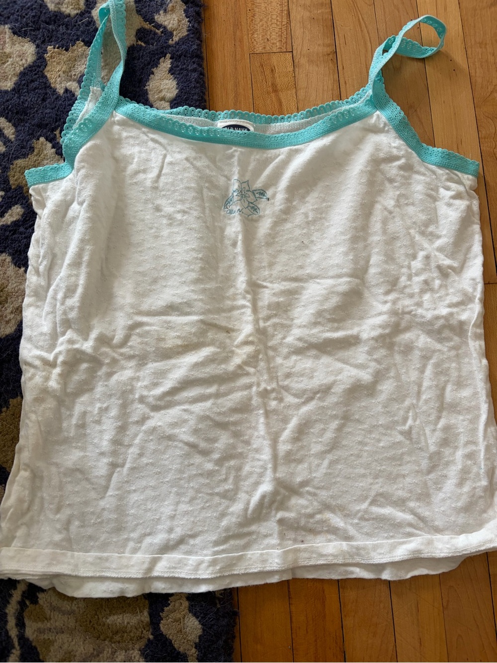 90s 00s Old Navy flower white teal tank top